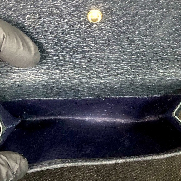 GUCCI GG Monogram Navy Blue Leather Coated Canvas Compact Bifold Wallet Vintage - Picture 4 of 17